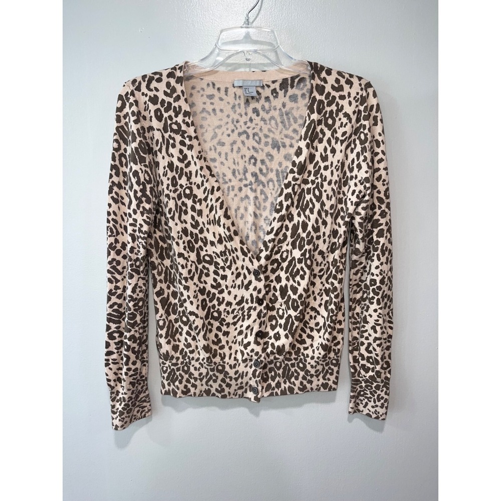 H&M Womens Leopard Print V-Neck Cardigan Size M 50% Cotton & 50% Modal‎